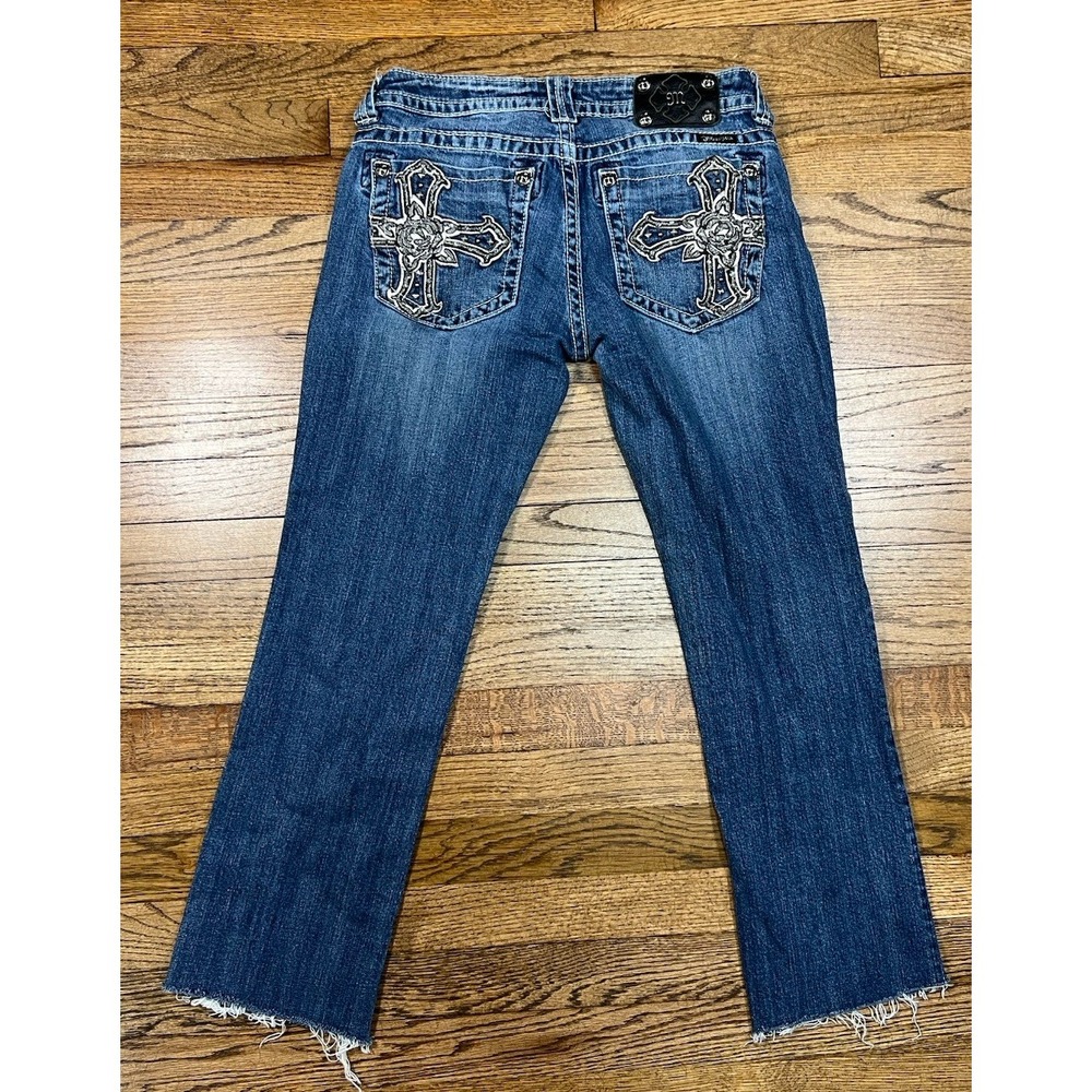 Miss Me Mid-Rise Jeans‎ Straight Fit Embroidered Embellished Blue Jeans Sz 30x29